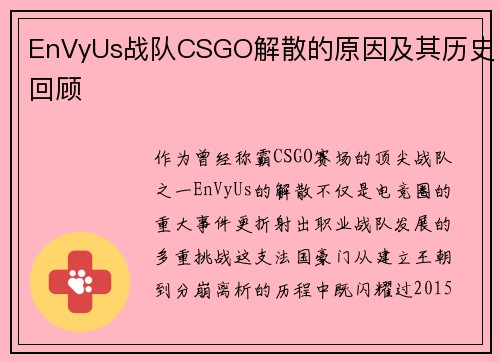 EnVyUs战队CSGO解散的原因及其历史回顾